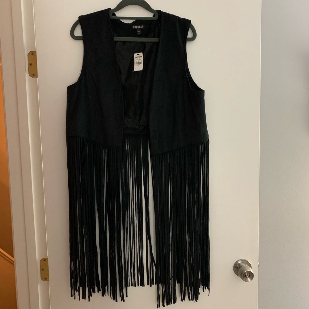 Express Black Suede Fringe Vest